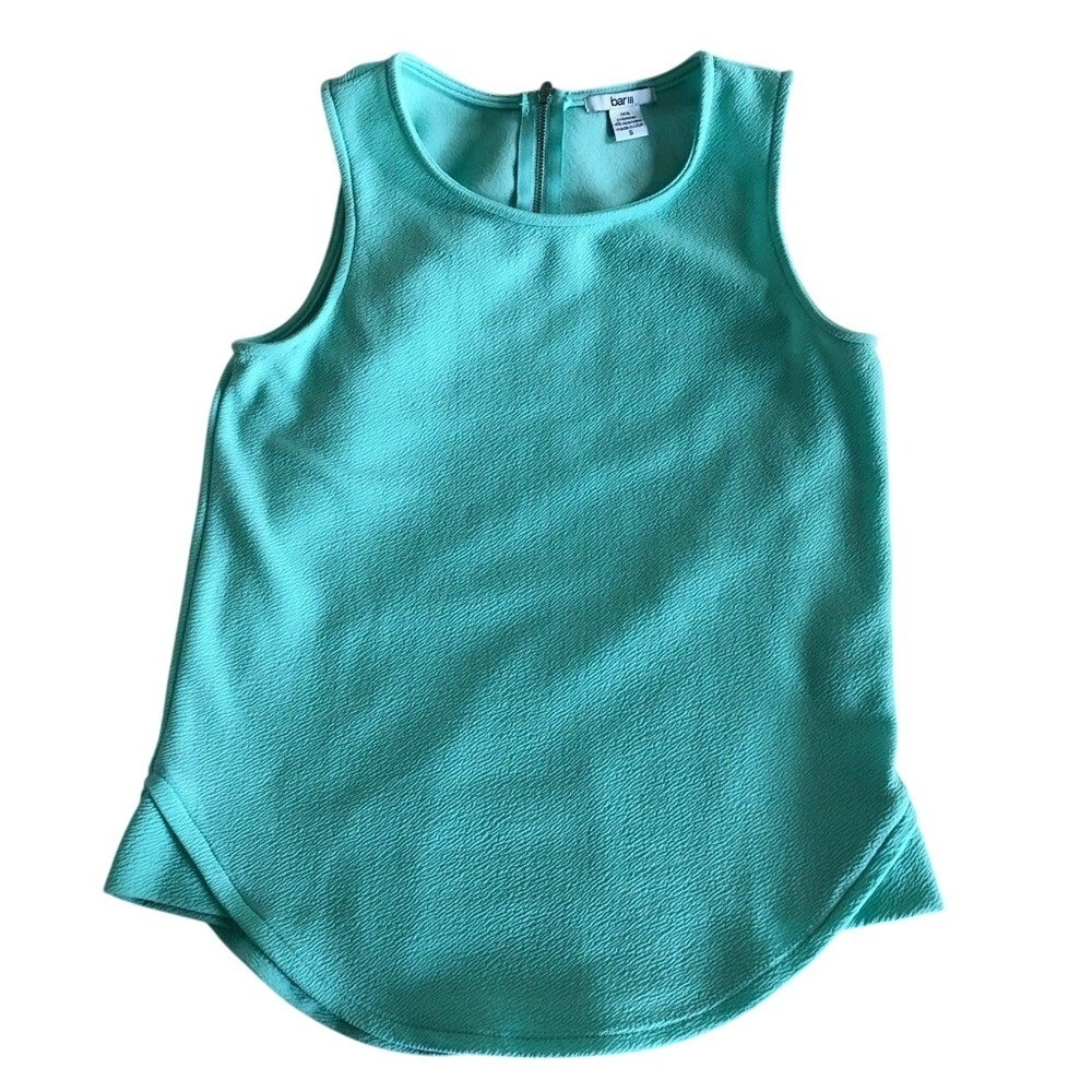 Bar III Womens Mint Green Textured Sleeveless Blouse Back Zip Tulip Hem Small